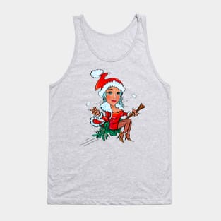 Charming Christmas Elf Flying, Christmas Tree Tank Top